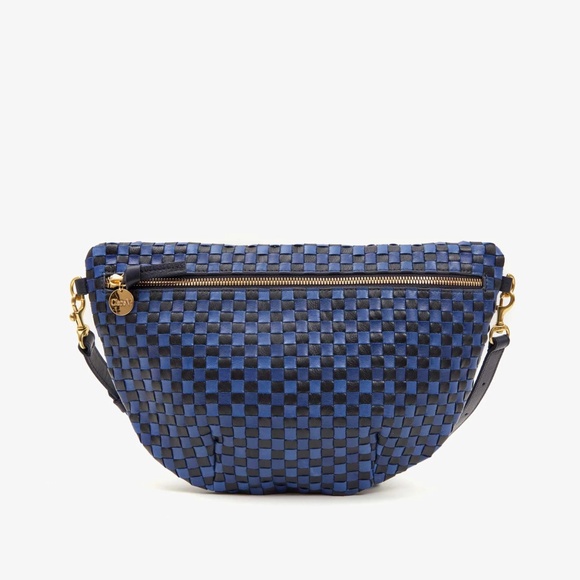 Clare V. Grande Fanny Dark Blue Woven Checker - Picture 1 of 1